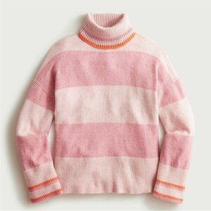 J. Crew Striped Turtleneck Sweater in Supersoft Yarn Pink